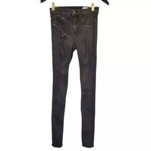 Rag & Bone | High Rise Legging Skinny Jeans Distressed Black Washed